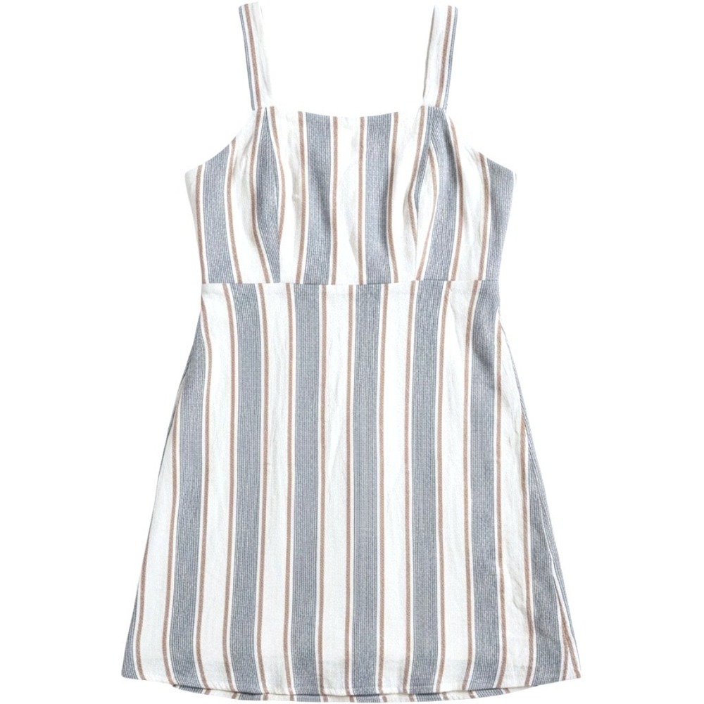 Cotton On Kids Striped Sun Dress Navy Tan Cream Smocked Back Sleeveless Girls